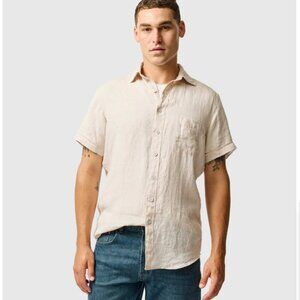 Rodd & Gunn Palm Beach Sports Fit 100%Linen Natural Short Sleeve Mens Shirt Sz L